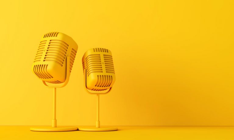 vintage-style-microphone-against-plain-bright-yellow-background-d-rendering